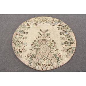 Antiguo Beige verde 4,3X4,3 pies de lana turco Vintage alfombra grande Aubusson diseño para adolescentes sala de estar látex Patchwork - Product Image 1