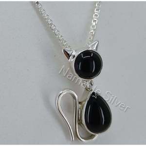 Collier pendentif chat fait main en argent sterling 925 avec onyx noir et émeraude, chaîne médaillon chat en argent sterling 925, cadeau inspiré des animaux - Product Image 6