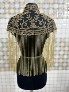 Longue frange noir Cape doré perles cristal décoration respirant Organza tissu pour femmes vente chaude dames culture châle hauts - Product Image 5