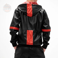 Desain terbaru kustom logo hitam merah kulit PU lengan panjang setelan Jogging Slim Fit Tracksuit Sweatsuit set untuk pria