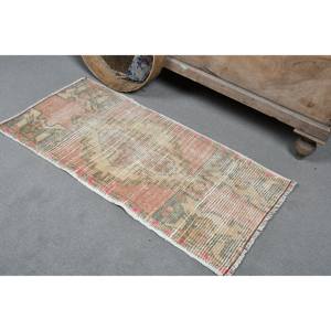 Alfombra turca vintage de 1,5x3 pies, diseño de retazos beige y naranja, estilo clásico Tabriz para sala de estar, Material de lana viscosa, látex - Product Image 5