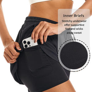 Short de gym pour femme 2 en 1 tenue d'été respirante vêtements d'entraînement de course avec impression personnalisée du logo OEM et vêtements de marque privée - Product Image 5