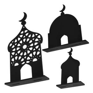 Plaque décorative de table Ramadan Kareem en acrylique avec base en bois, décoration de bureau islamique, arche de mosquée, plaque pour la maison, le bureau, Eid Mubarak - Product Image 2