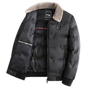 Mens Casual Winter Jacket with Stand Fur Collar Cotton Blend Warm Coat for Mature Wear Front Logo Design - Product Image 2