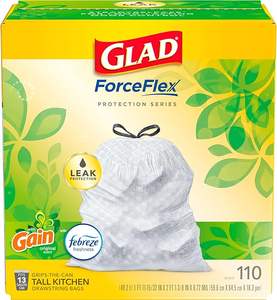 Glad ForceFlex Tall Kitchen Drawstring <b>Trash</b> <b>Bags</b>, 13 Gal, Gain Original, 110 Ct - Product Image 5
