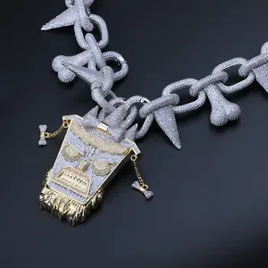 Venta al por mayor: Colgante Trippie Redd Iced con cadena de eslabones de latón, chapado en oro y plata, circonita cúbica, joyería hip hop, regalo para hombres B2B - Product Image 4