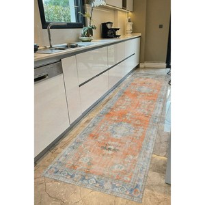 Tapis imprimé au design vintage : motif floral médiolé turc, pour cuisine extérieure, tapis doux non tissé - Product Image 5