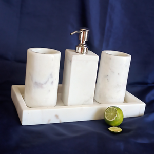 Ensemble de salle de bain en marbre 4 pièces distributeur de pompe à savon pour salle de bain maison hôtel avec utilisation à la main - Product Image 6