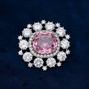 เข็มกลัดเพชรโมอิสสีชมพูราชินี925เงินสเตอร์ลิงเข็มกลัดเบาะรองนั่งดีไซน์คลาสสิกทำด้วยมือสำหรับงานแต่งงาน - Product Image 3