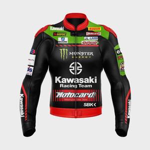 Мужская зеленая, черная, белая, натуральная кожа, байкерская куртка Kawasaki Ninja с защитными подушками, мотоциклетное снаряжение - Product Image 6