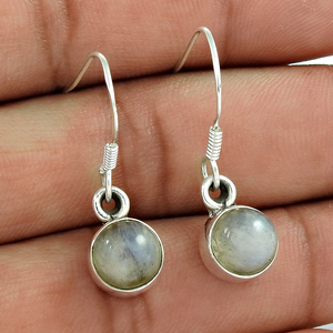 Design moderne 925 argent Sterling naturel arc-en-ciel pierre de lune ronde pierre boucles d'oreilles bijoux faits à la main prix de gros fournisseurs en vrac - Product Image 1