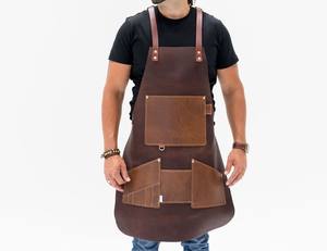 ผ้ากันเปื้อนหนังแท้ผสมผ้าแคนวาส แขนสั้น ดีไซน์ไม่ซ้ำใคร แห้งเร็ว ทนทาน ชุดยูนิฟอร์มเชฟ ราคาสุดคุ้ม กำลังขายดี - Product Image 4