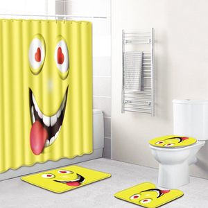 Starry Cartoon Animals Print <b>Bathroom</b> Rug <b>Set</b> Shower Curtain Toilet Cover Bath <b>Mat</b> 4 Piece - Product Image 2