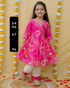 Bandhani estampado Anarkali con pantalón niños niñas puro algodón suave cómodo étnico fiesta desgaste Festival ropa India al por mayor - Product Image 2