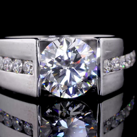 Bague pour homme en or massif 14 carats avec diamant de laboratoire certifié IGI, rond, 3 carats, couleur D, pureté VVS2, couleur E, alliance de luxe