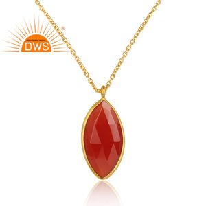 Vente chaude en argent sterling plaqué or 18 carats pendentif en pierre précieuse d'onyx rouge naturel collier demi-fabricant de bijoux fins - Product Image 2