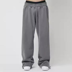 กางเกงสเวตเตอร์ผู้ชายสำหรับฤดูใบไม้ร่วงกางเกงวินเทจผ้าเปียกปานกลางดีไซน์ลำลองขากว้างเอวกลาง - Product Image 5