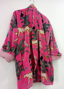 Venta caliente bata de terciopelo rosa para mujer chaqueta de invierno de tamaño libre con mangas de algodón completo chaqueta con estampado de animales para verano primavera - Product Image 5