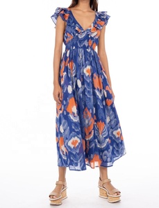 Vestido Casual de Talla Grande para Mujer con Logotipo Personalizado, de Alta Calidad, en Algodón, Sexy, con Volantes Delanteros, Cierre Trasero con Cremallera, Cuello en V y Mangas con Vuelo - Product Image 5