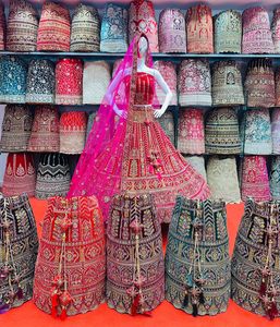 Grand Velvet Bridal Lehenga Choli Unstitched Mirror & Jarkan Embellishments with Heavy Flair Long Blouse & Dupatta for Weddings - Product Image 4