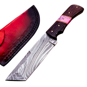 OEM personalizable Damasco acero Tanto cuchillo africano Wangi mango de madera con funda - Product Image 1