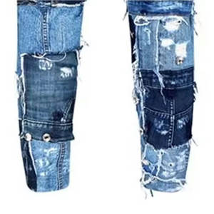 Pantalones vaqueros de retazos a la moda con diseño de bloques de color y aspecto callejero moderno Pantalones vaqueros de retazos para mujer - Product Image 5