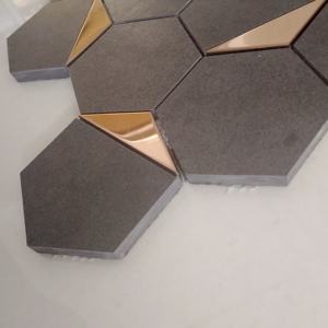 Azulejos decorativos de mosaico de cerámica mate PVD oro rosa hexagonal de 73mm para paredes y suelos de baño de 260X300MM áreas de recepción - Product Image 6