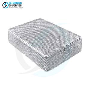 Cesta de Malla Fina con Tapa de Acero Inoxidable, Almacenamiento Médico Manual, Diseñada para Esterilización y Organización - Product Image 1