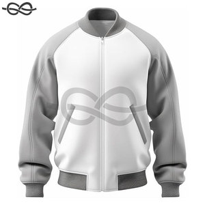 Blouson aviateur universitaire de qualité supérieure pour homme en cuir d'agneau véritable gris et blanc de style baseball classique - Product Image 1