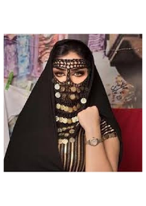 Traditional Egyptian Face Veil - Black Handcrafted Crochet Burqa with Gold Coins for <b>Belly</b> <b>Dance</b> & Folkloric <b>Costumes</b> - Product Image 4