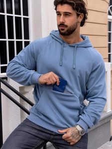 เสื้อกันหนาวมีฮู้ดแบบสวมหัวของผู้ชายเสื้อสเวตเชิ้ตผ้าฟลีซโอเวอร์ไซส์ผ้าคอตตอนโอเวอร์ไซส์เสื้อผ้าแนวสตรีทแวร์ให้ความอบอุ่นสวมใส่สบายมีสไตล์ - Product Image 3