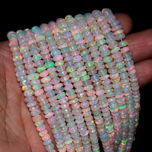 100% Natural Ethiopian Fire Opal Faceted Rondelle <b>Bead</b> Flashy Loose <b>Crystal</b> From Ethiopia - Product Image 5