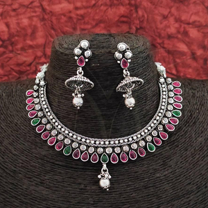 Bijoux polonais en argent oxydé Belle Designer Fancy Style Party Wear Bijoux indiens oxydés Collier court Ensembles de bijoux - Product Image 1