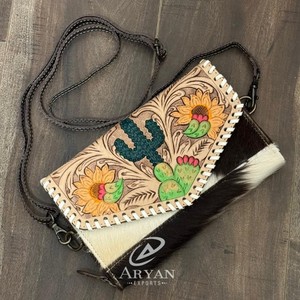 กระเป๋าสตางค์คาดลำตัวหนังแท้ลายดอกกระบองเพชร & ลายดอกไม้สำหรับผู้หญิงแบบใหม่ - Product Image 1