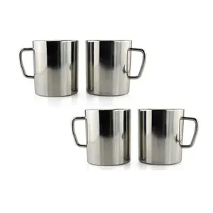 <b>Set</b> <b>Of</b> 2 Simple Silver Finished Metal <b>Mug</b> Durable Coffee Tea Cup for Home Office Kitchen Travel Use Handcrafted From India - Product Image 5