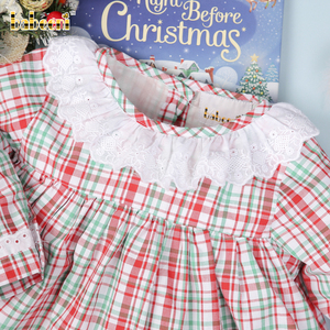 Ensemble de vêtements longs personnalisés à carreaux rouges brodés à la main pour filles tissu en coton mélangé ODM fabricant de gros BB2799 - Product Image 3