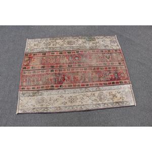 3x3.7 ft Turkish Rug, <b>Red</b> Floral Vintage Rug <b>Wool</b> - Product Image 2