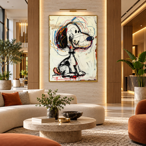 Grande Peinture Murale Peinte à la Main, Chien de Dessin Animé sur Toile, Graffiti Coloré, Portrait Animalier, Décoration Moderne pour Salon et Hôtel - Product Image 1