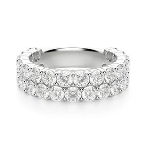 Round Cut Diamond Pave Set Two Row Semi Eternity Wedding Band para mujer - Product Image 5
