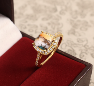 Anillo de Plata de Ley 925 chapado en oro turquesa y blanco CZ para mujer - Product Image 2