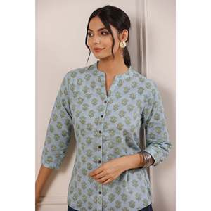 Maheen Ashika Damen Handbedrucktes Langes Hemd-Oberteil mit Stehkragen Casual & Formelle Stile Größen XS-XL - Product Image 3