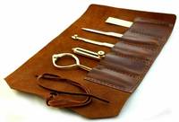 Ensemble de 5 outils de dessin géométrique CH vintage en cuir avec finition dorée, faits à la main, écologiques, fournitures de bureau, forme ovale