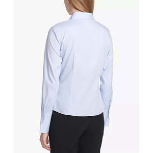 Camicia da donna Calvin Klein in popeline di cotone, taglia Petite XL, con bottoni frontali, colore blu tinta unita, stile semplice, top da ufficio coreano, taglia 8 P - Product Image 2