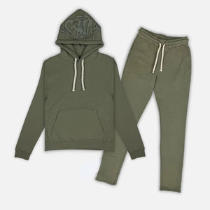 Ensemble deux pièces personnalisé vintage d'hiver, sweat-shirt à capuche uni et pantalon de jogging, respirant, séchage rapide, 100% coton, vêtements de sport, course à pied - Product Image 1