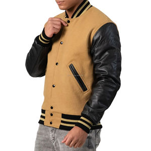 Chaqueta Varsity Unisex con Cierre, Cuello Redondo de Lana, Mangas con Parches, Cuello Acanalado, Forro Acolchado, Estilo Americano Vintage - Product Image 4