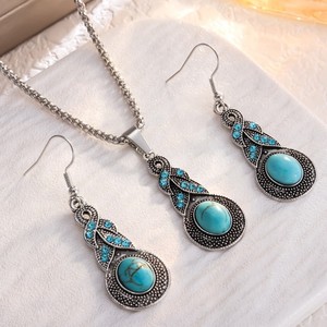 Conjunto de Joyería Bohemia, Joyas de Moda, Collar, Pulsera, Anillo <span class=keywords><strong>y</strong></span> Aretes de Turquesa, Conjunto de Joyería Occidental de Turquesa <span class=keywords><strong>para</strong></span> Mujer - Product Image 6