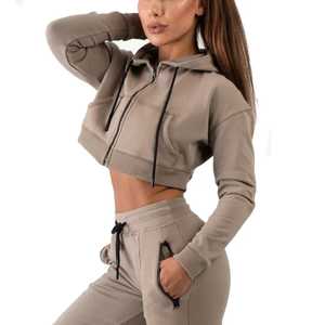 Conjunto Deportivo de Dos Piezas para Invierno, Talla Grande, Unisex, Top Corto con Capucha y Pantalones Deportivos, Antibacteriano y Transpirable - Product Image 5