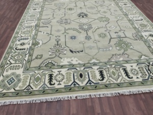 Tapis en laine Oushak au motif floral traditionnel fait à la main vert sauge rose tapis oriental en coton doux de haute qualité pour le salon - Product Image 4