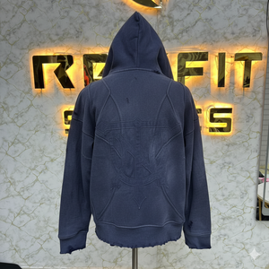 Sweat-shirt à capuche zippé oversize pour homme, couleur unie, style streetwear, en coton French Terry, anti-boulochage, design délavé, poche avant - Product Image 2