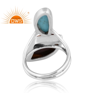 Venta caliente plata esterlina Ojo de Tigre natural amarillo y Kingman turquesa anillo de piedras preciosas para mujeres proveedor de joyería personalizada - Product Image 2